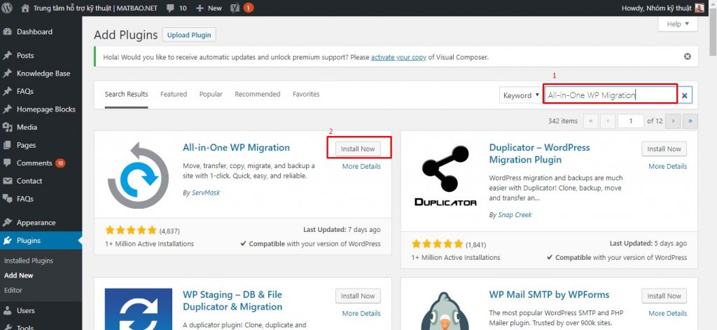 Hướng dẫn chuyển dữ liệu website WordPress bằng Plugin All-in-One WP Migration